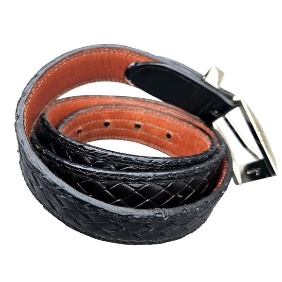 Bragano Black Woven Leather Belt Mens Made in Canada XL 41–45 In Waist - Picture 11 of 14